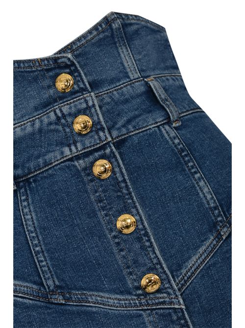 Gonna a vita alta in denim con bottoni gioiello Elisabetta Franchi | GJ41I61E2139